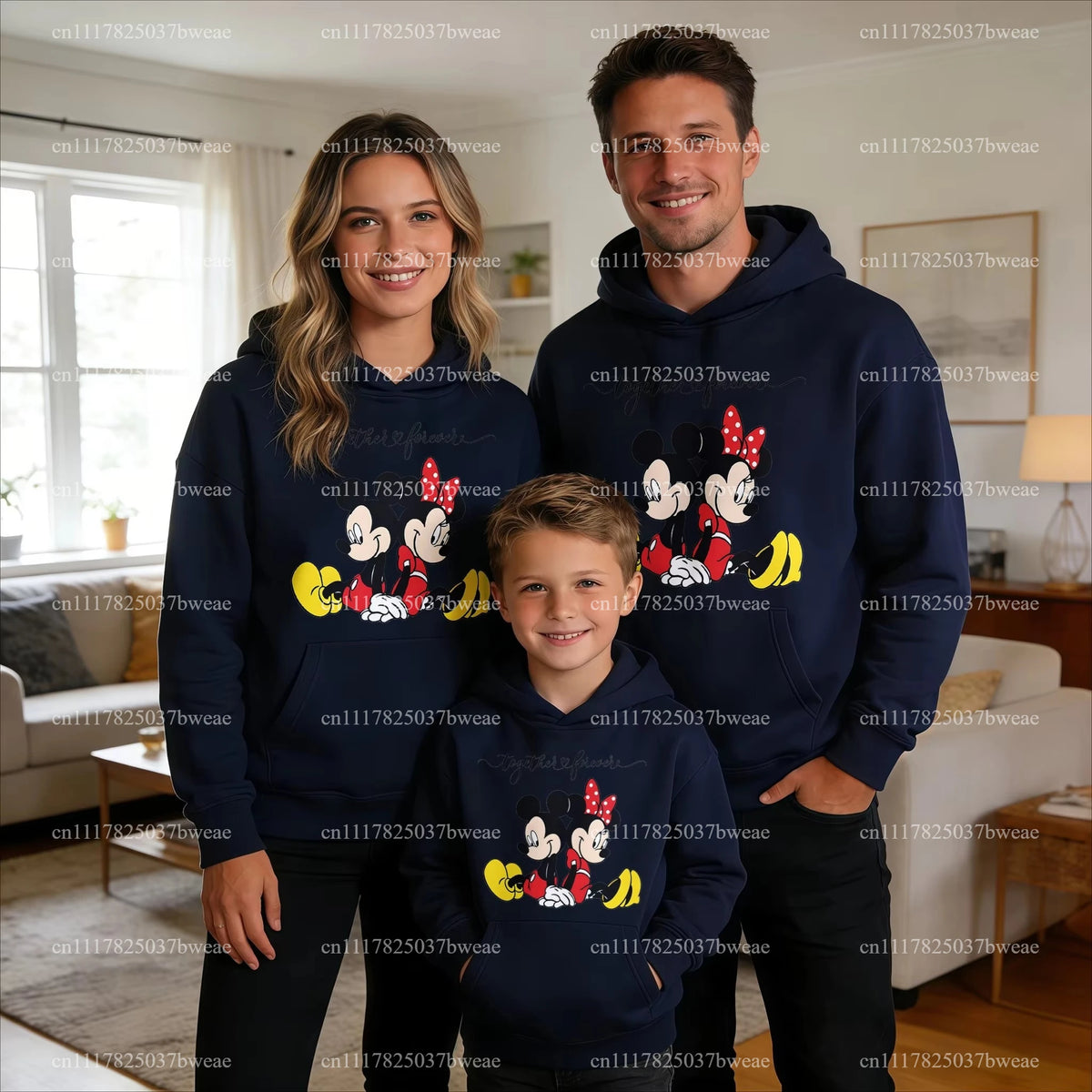 Cartoon Couple Print Family Matching Hoodies Mom Dad Me Parent-child Sweatshirt Together Forever Letter Pullover Family Outfit