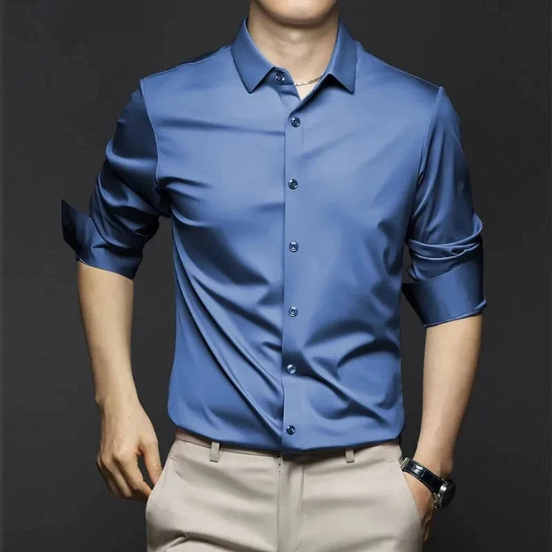 New Stretch Anti-Wrinkle Men's Shirts Long Sleeve Dress Shirts For Men Slim Fit Camisa Social Business Blouse White Shirt S-6XL