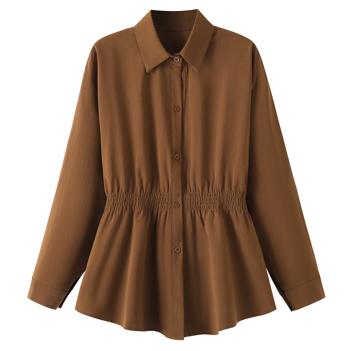 2026 Women's Plus Size Blouse Korean Style Spring Autumn Loose Elegant Casual Mid-length Tops Long Sleeved Waist Cinching Shirts