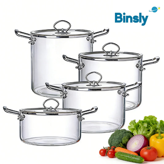 High Borosilicate Glass Cooking Pot with Lid Heat Multiple Sizes Soup Pot with Handles Kitchen Cookware for Soup, Stew, Pasta