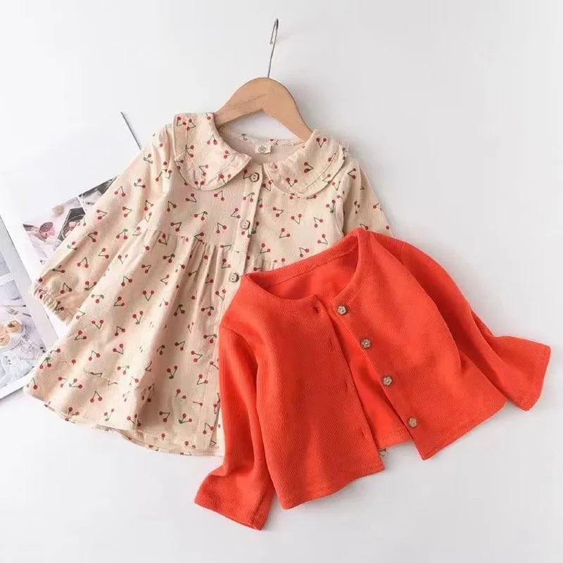 Toddler Kids Baby Girls Plaid Blouse Sling Denim Dress Spring Long Sleeve Tops Infant Girls Dress for Children Clothes Sets 2021