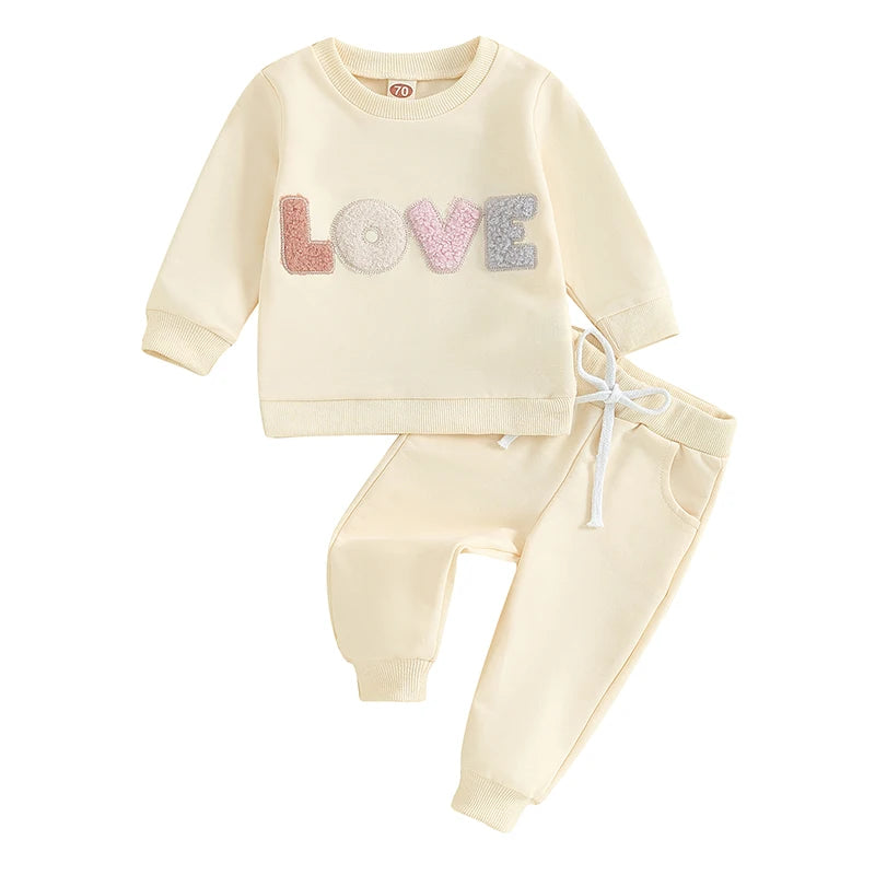 Baby Girl Clothes Newborn Infant Fall Winter Outfits Love Print Long Sleeve Sweatshirts Tops Pants Set 0-24M