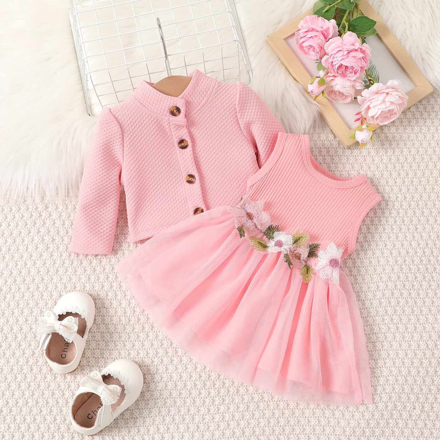 Prowow Fall Winter Baby Girl Denim Outfit Set Turn-down Collar Jeans Jacket+Deer Printed Dress Newborn Baby Birth Clothing