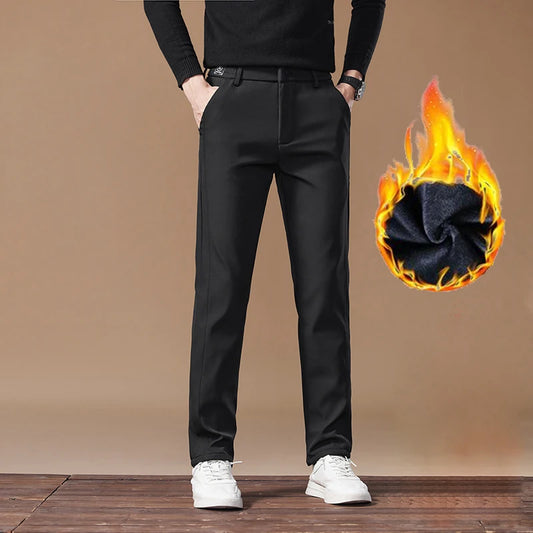 2025 Winter Men Fleece Casual Pants Stretch Warm Jogger Outdoors Plush Trousers Male Fashion Stretch Straight Sports Trousers