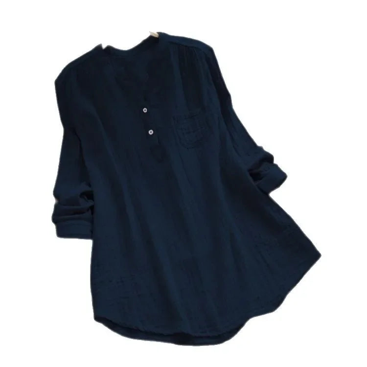 Loose Casual Cotton Linen Long Sleeve Women's Shirt 2025 Cross-Border Fashion plus Size Comfortable Breathable Button-Up Top