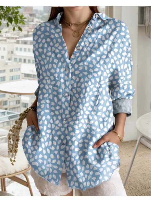 Plus Size 2025 Summer Women's Floral Shirt Ladies Casual Lapel Simple Short Sleeve Blouse Elegant Loose Fashion Tops Office Wear