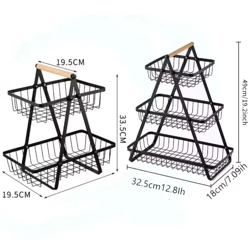 Wrought Iron Kitchen Storage Rack Double-Layer Fruit Vegetable Basket Portable Handheld Desktop Storage Holder