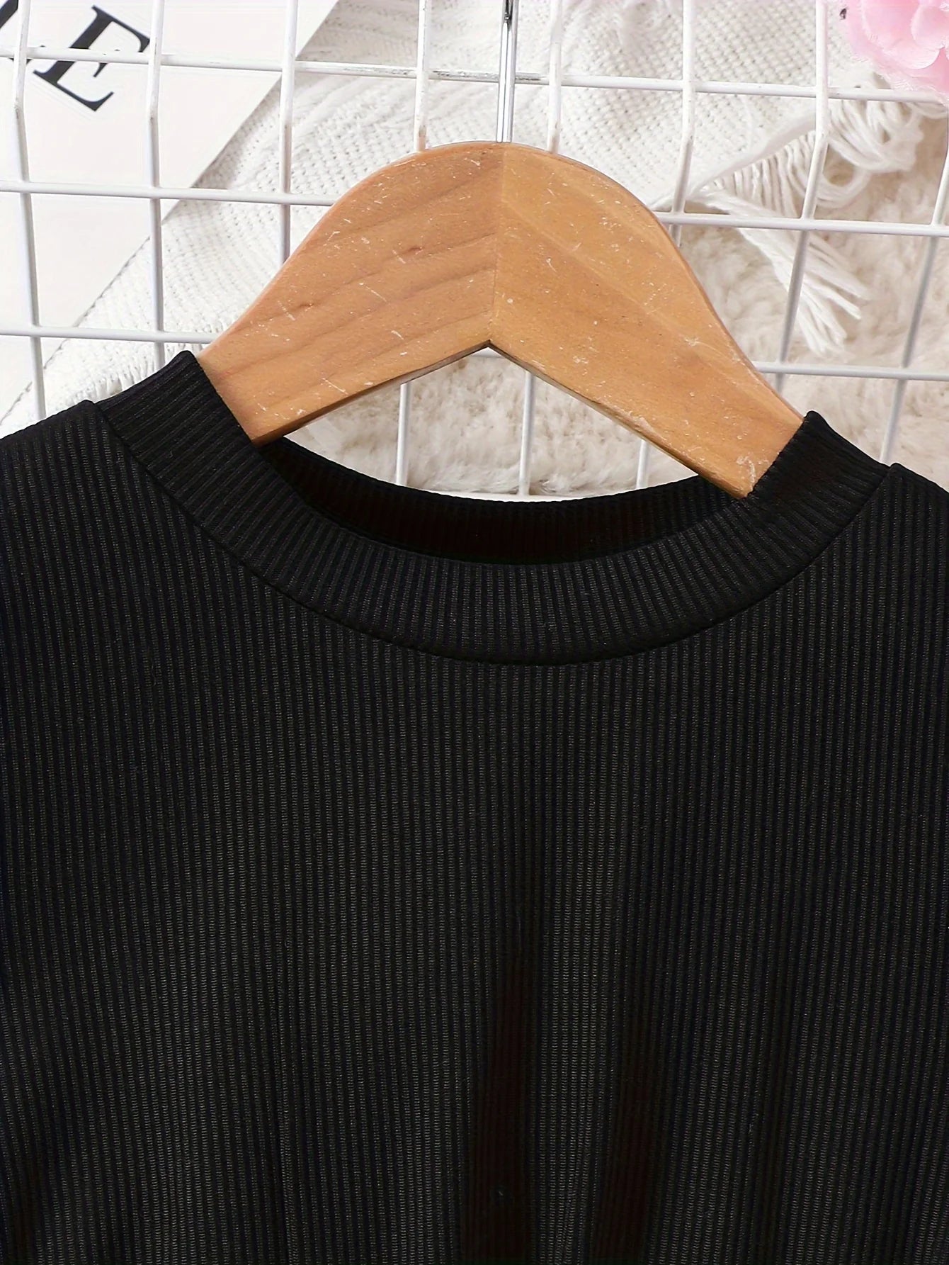 Girls Casual Knitted Pit Strip Round Neck Long Sleeve Flower Craft Mesh Dress Holiday Vacation Party Gift with Satin Ribbon
