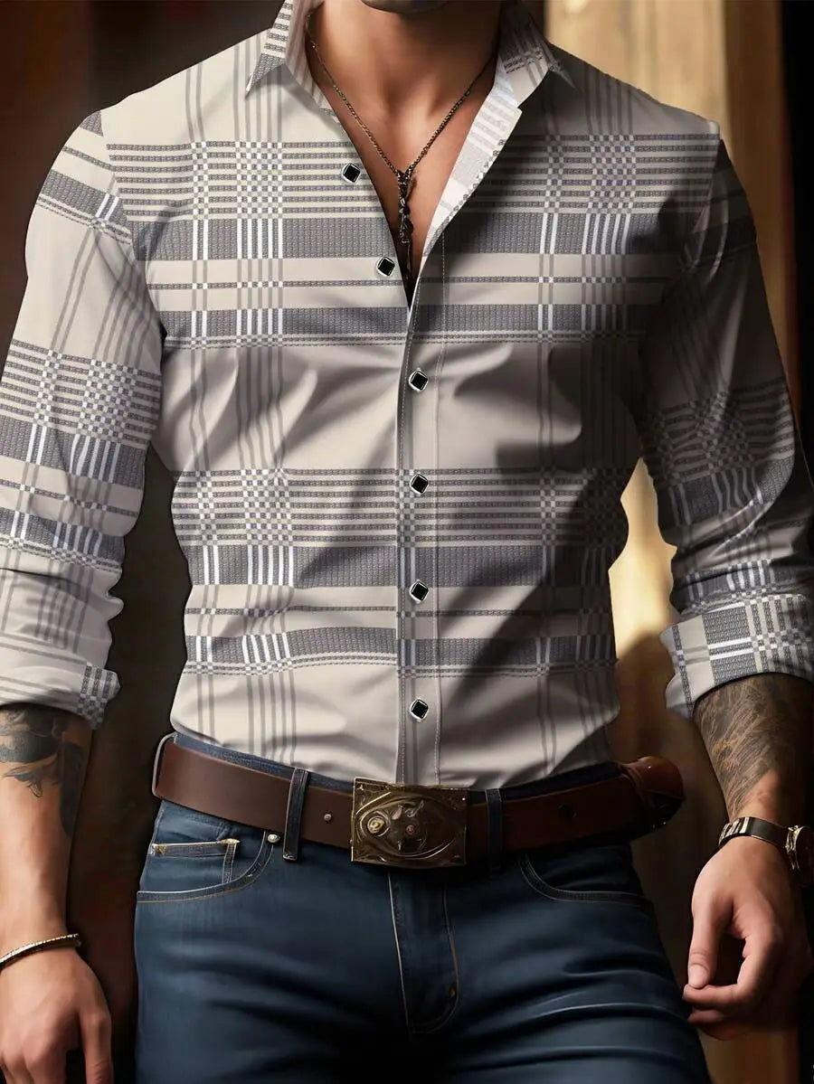 Men's Long Sleeve Plaid Shirt, Classic Fit, Button-Down Collar, All-Season Casual & Business Wear