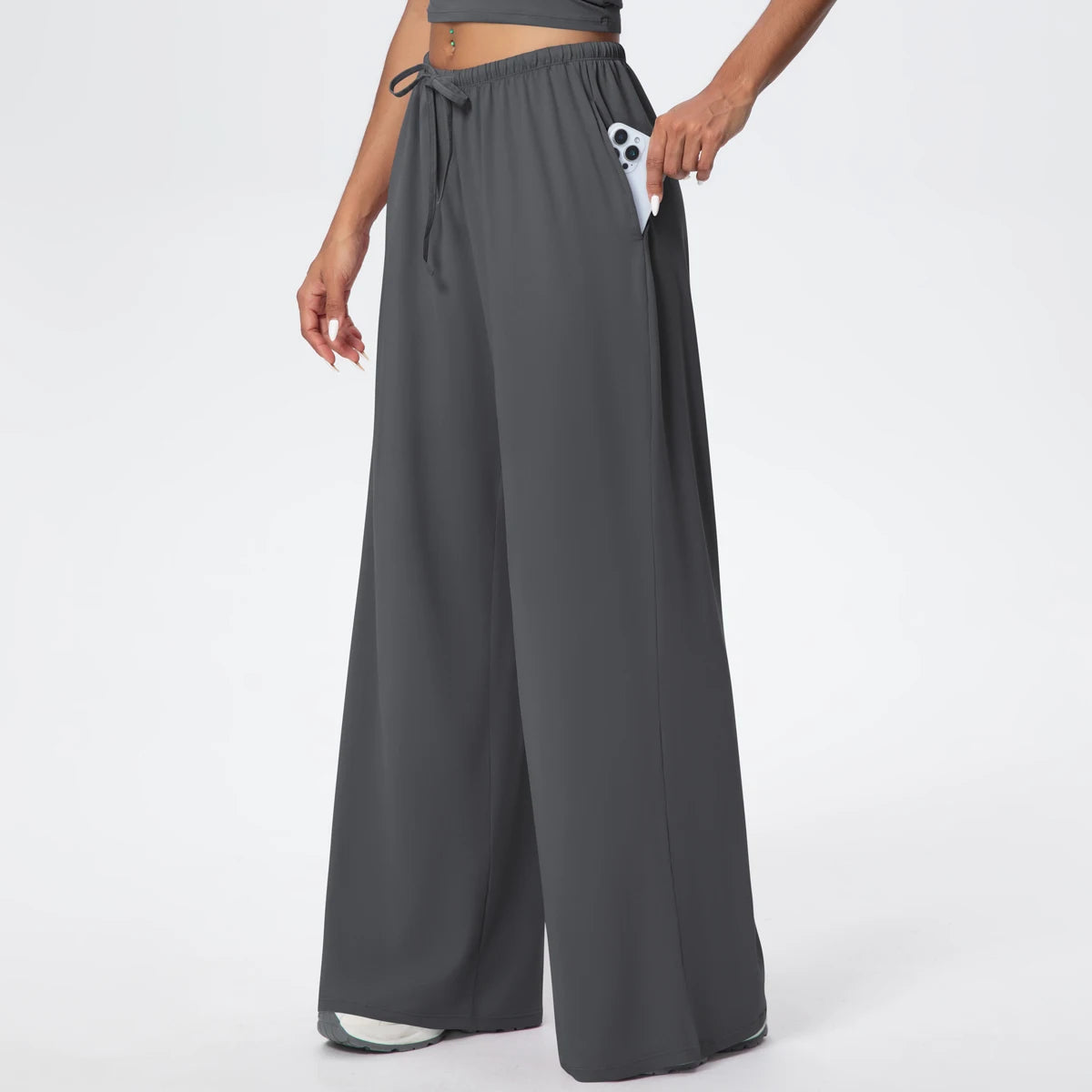 Women Quick Drying Wide Leg Yoga Pants Loose Yoga Pants High Waist With Pockets Fitness Sport Gym Workout Drawstring Full Length