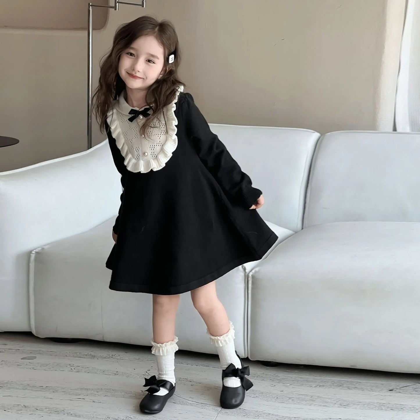 Girls Knitted Dresses 2025 Autumn and Winter New French Style Woolen Skirts Children Knitted Dresses