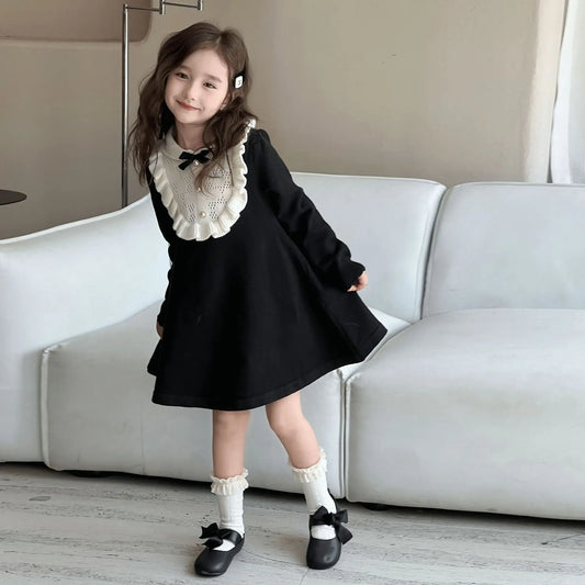 Girls Knitted Dresses 2025 Autumn and Winter New French Style Woolen Skirts Children Knitted Dresses