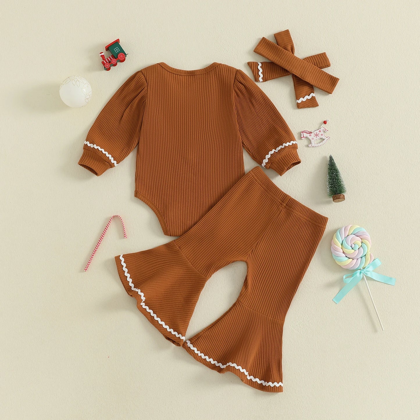 Citgeett Autumn Christmas Infant Baby Girl Outfits Long Sleeve Romper Flare Pants Headband Fall Xmas Clothes Set