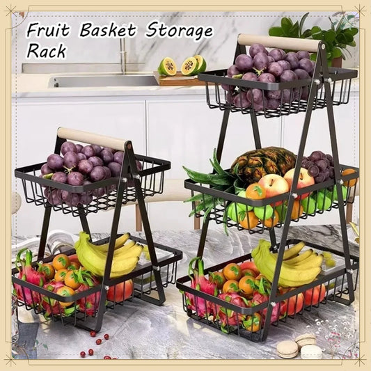 Wrought Iron Kitchen Storage Rack Double-Layer Fruit Vegetable Basket Portable Handheld Desktop Storage Holder