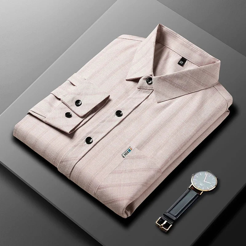 New Men's Business Casual Long Sleeved Printed Shirt with Wrinkle Resistance No Ironing Comfortable All Season Versatile Top