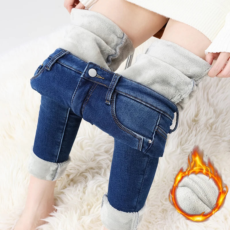 Women's Fleece Warm Winter Jeans Thicken Elastic Skinny Pencil Pants Fashion Korean Slim Plush Thermal Leggings Trousers