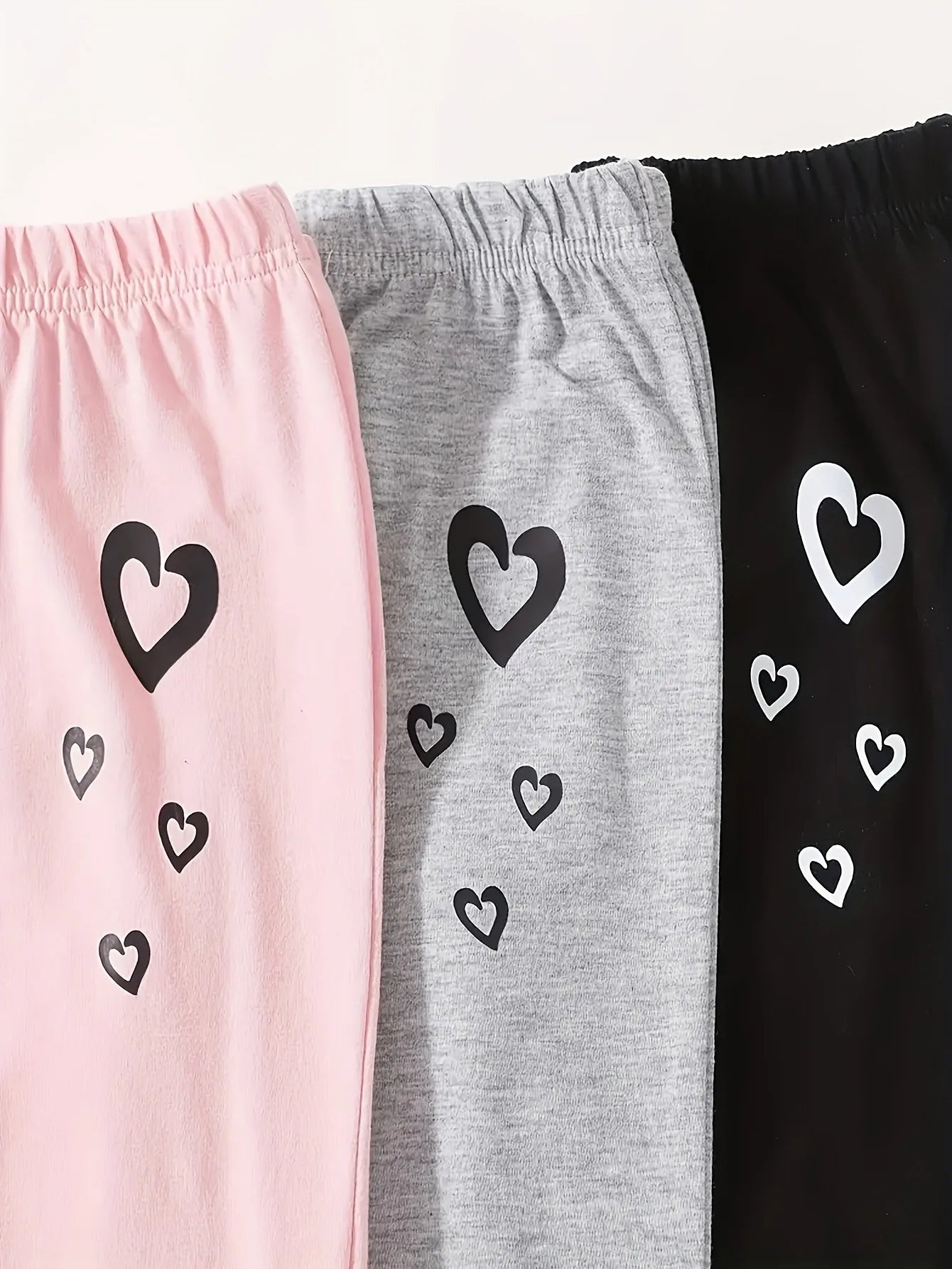 Kids Girls 3 Pack Glitter Heart Print Elastic Waist Flare Pants Casual Daily School Wear Bell Bottoms