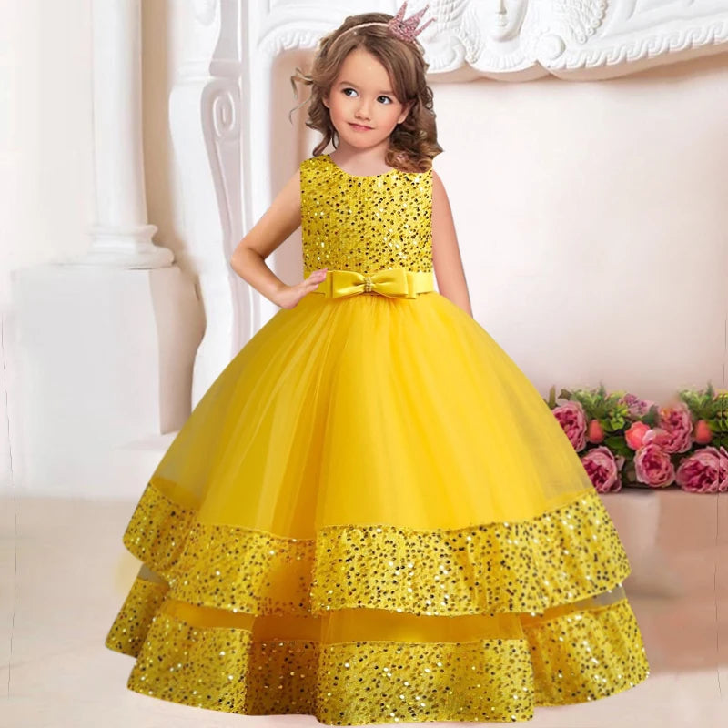 New Princess Flower Girls1st communion dress Wedding Gown children's gauze lace birthday party dinner ball big butterfly dress