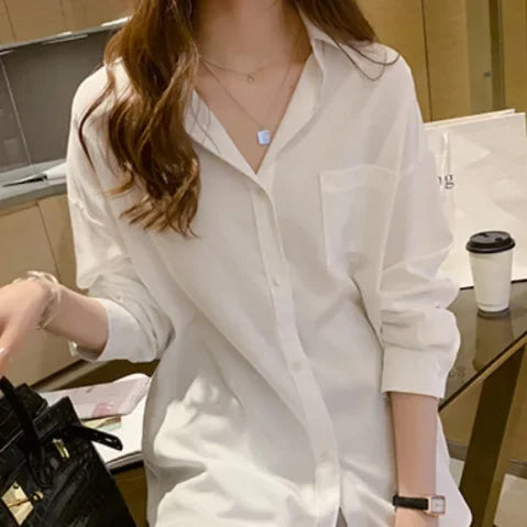 Fashionable Design New Style Women's White Shirt Long Sleeve Cotton Top For Spring 2024 Sensible Base Layer With Button
