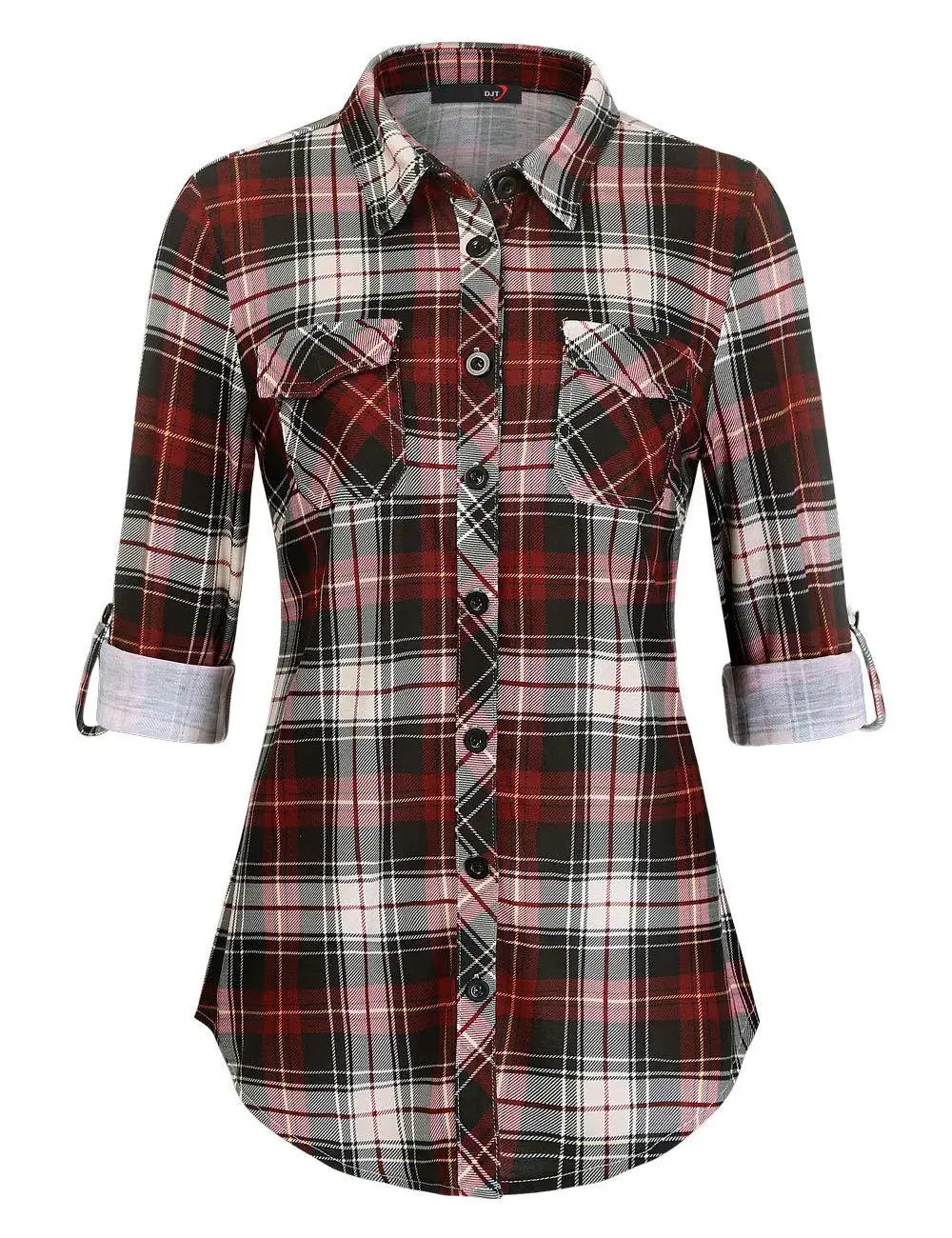 Women's  fashion Casual Plaid Button-Down Shirt