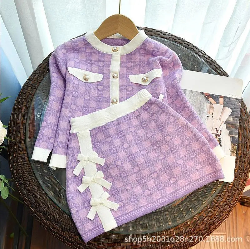 baby Girls clothes set Winter Knitting Long Sleeves Princess Top Skirt 2pcs Birthday Designed Uniform Fall Party Clothing 1-10Ys