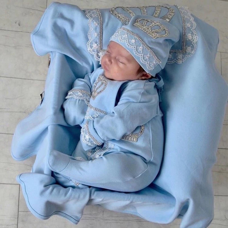 Baby Girl Boy Princess Prince Hospital Exit Newborn Bling Outfits Baby Bottles Gift Set Baby Shower Gift 5pcs Crown Romper