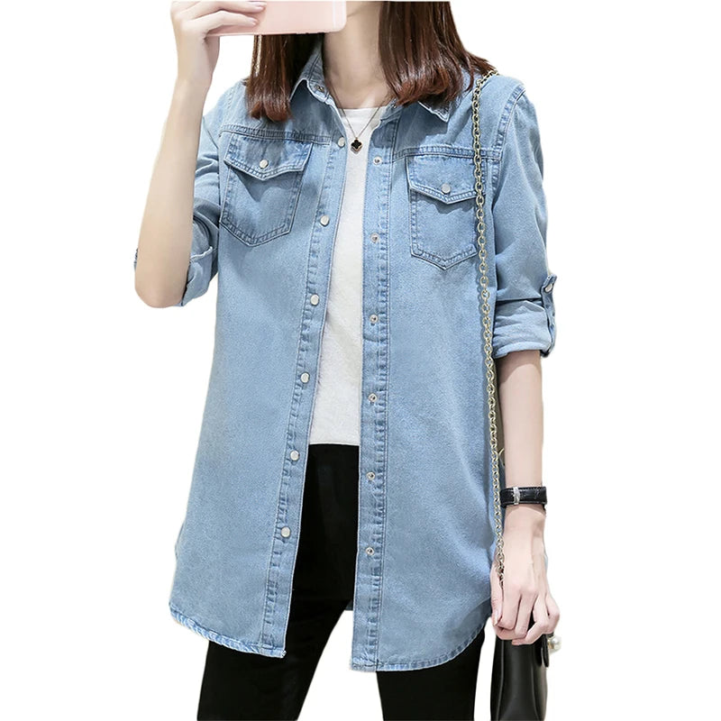 New Women Denim Jacket 2025 Spring Autumn Korean Thin Student  cowboy Shirt Women's Cotton Single-breasted Jeans Jackets Coat