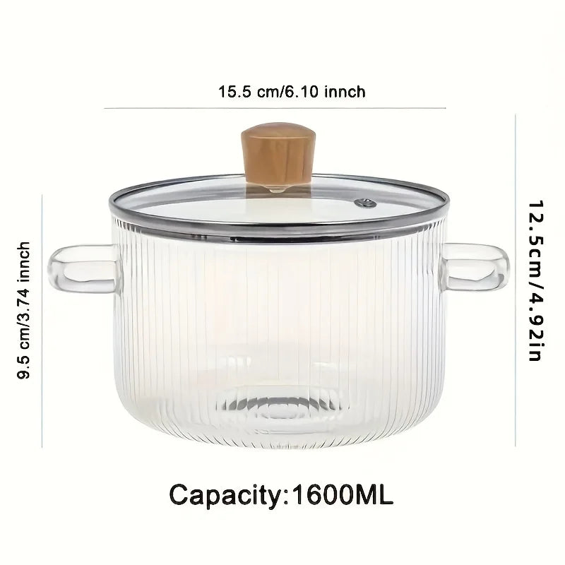 Glass Soup Pot With Double Insulated Handles And Lid 54oz Large Capacity Heat Resistant Glass Cookware For Home Kitchen