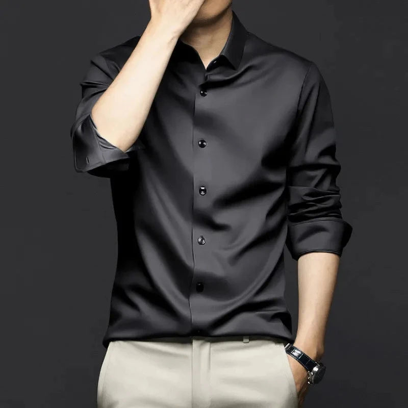 New Stretch Anti-Wrinkle Men's Shirts Long Sleeve Dress Shirts For Men Slim Fit Camisa Social Business Blouse White Shirt S-6XL