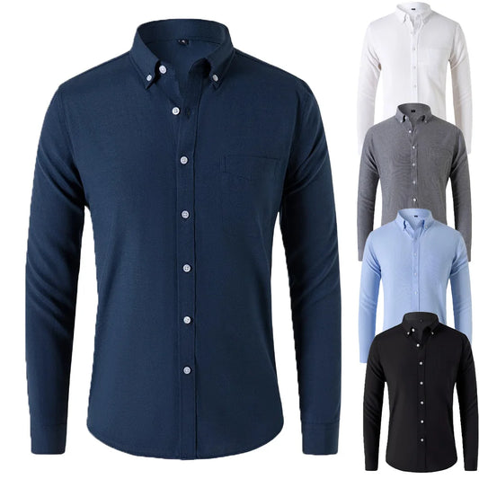Oxford Shirts for Men Spring Autumn Formal Japanese Style Men's Long-sleeved Shirt Casual Men Shirts Solid Color