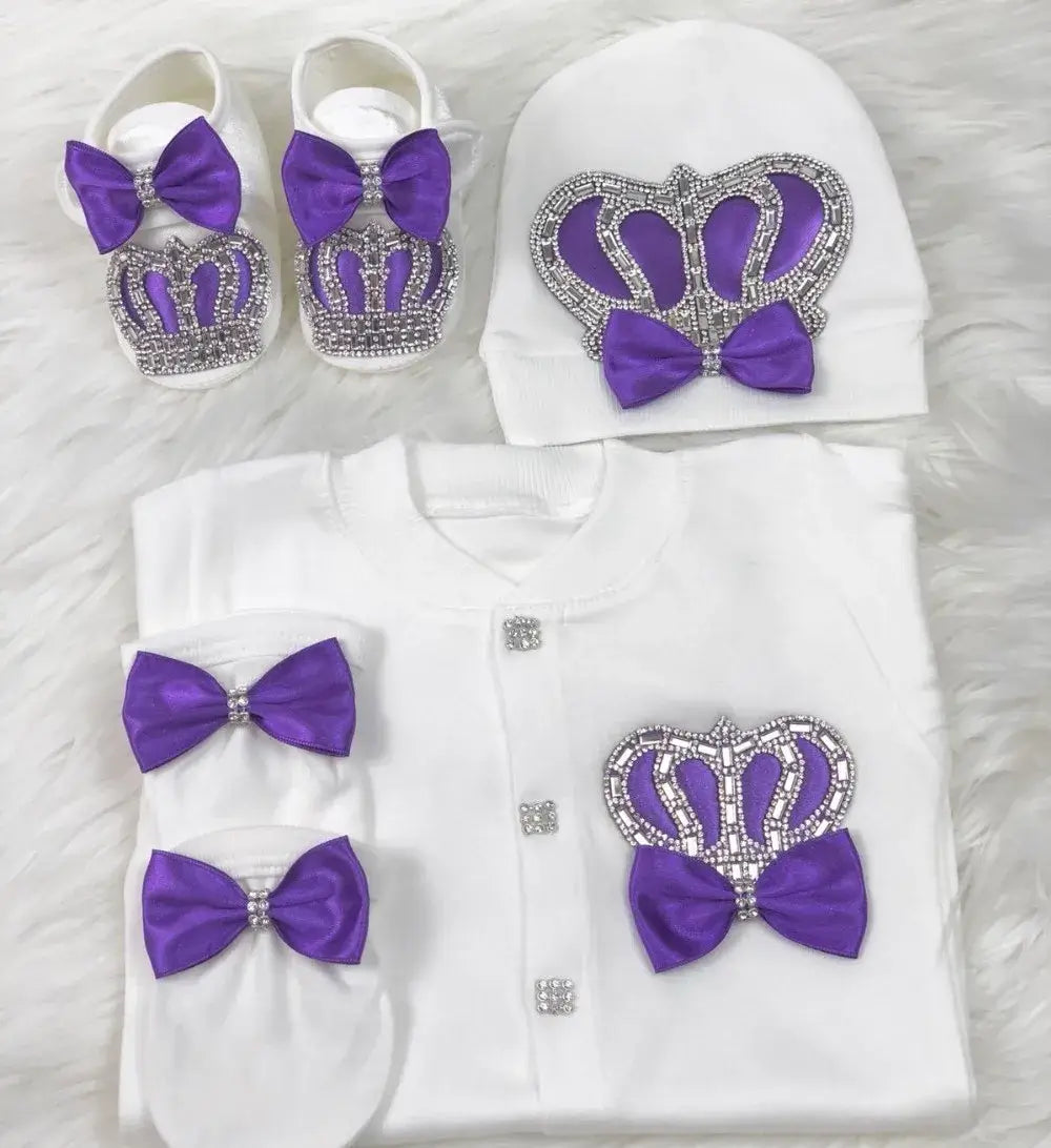 Dollbling Newborn Set Baby's Sets Rhinestone Crown 0-3 Months Hat+Bodysuits+Gloves+Shoes 4 Parts Boy Girl Jumpsuit Clothing