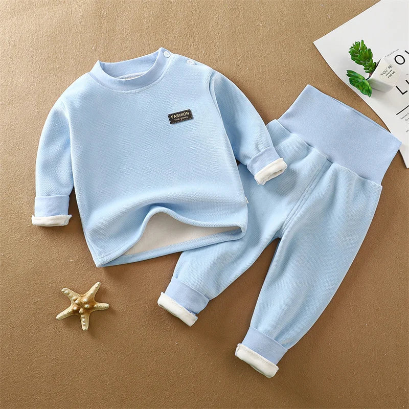 Newborn Padded Thickened Sets Baby Thermal Underwear outfit Boys Girls Fleece High Waist Suit Children's Clothing 0-4 Years