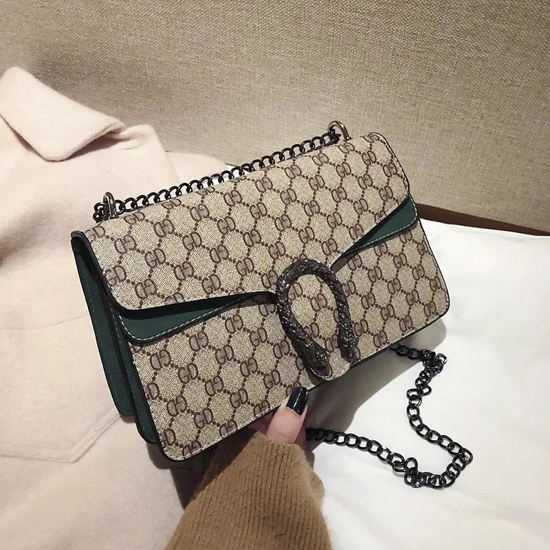 Fashionable Mini Printed Chain Women's Bag Crossbody Shoulder Bag Soft PU Leather Square Shape Bag with Phone Pocket