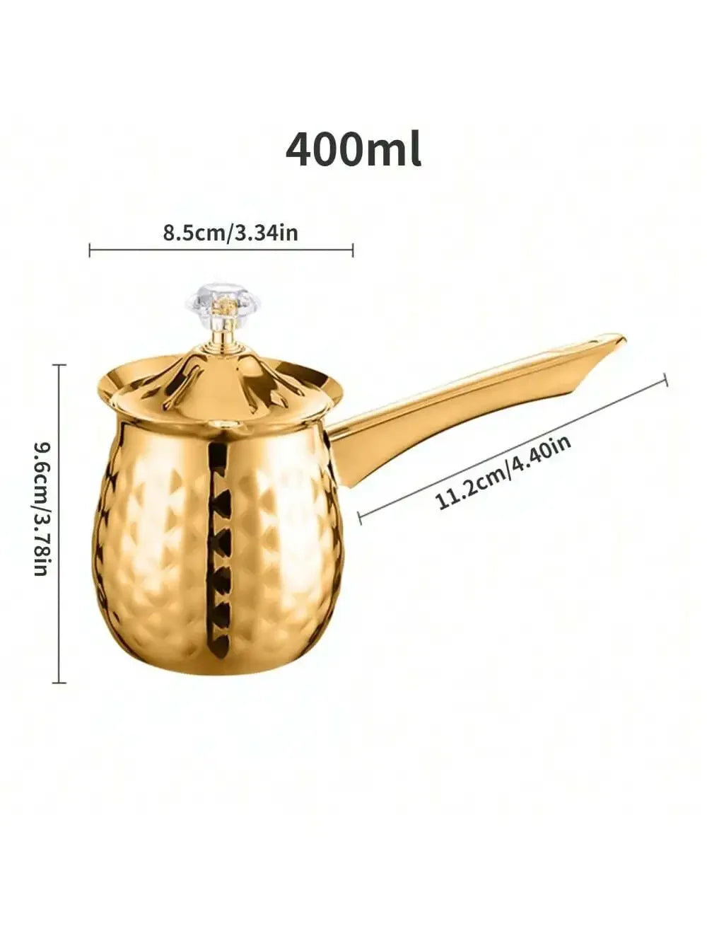 Gold Hammered Milk Pot Stainless Steel Turkish Coffee Pot with Lid Long Handle Saucepan Butter Melting Pot Kitchen Tools