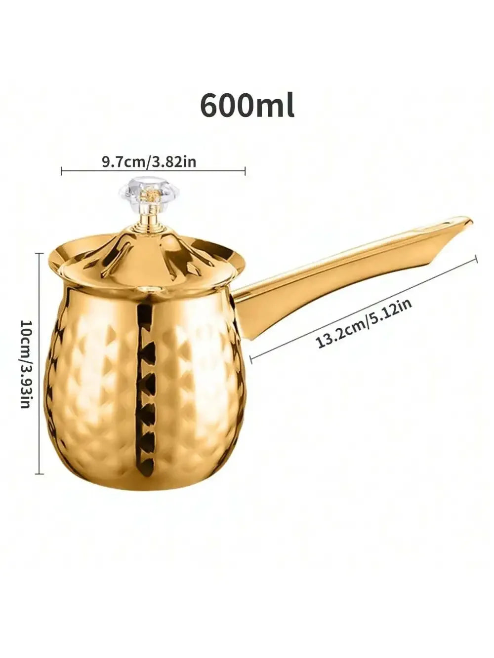 Gold Hammered Milk Pot Stainless Steel Turkish Coffee Pot with Lid Long Handle Saucepan Butter Melting Pot Kitchen Tools