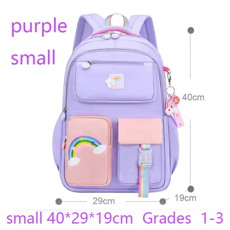 Primary High Class Backpack for Girls Macaron Color Blocking Kid Backpack Rainbow Zipper Large Capacity Teen Girl School Bag