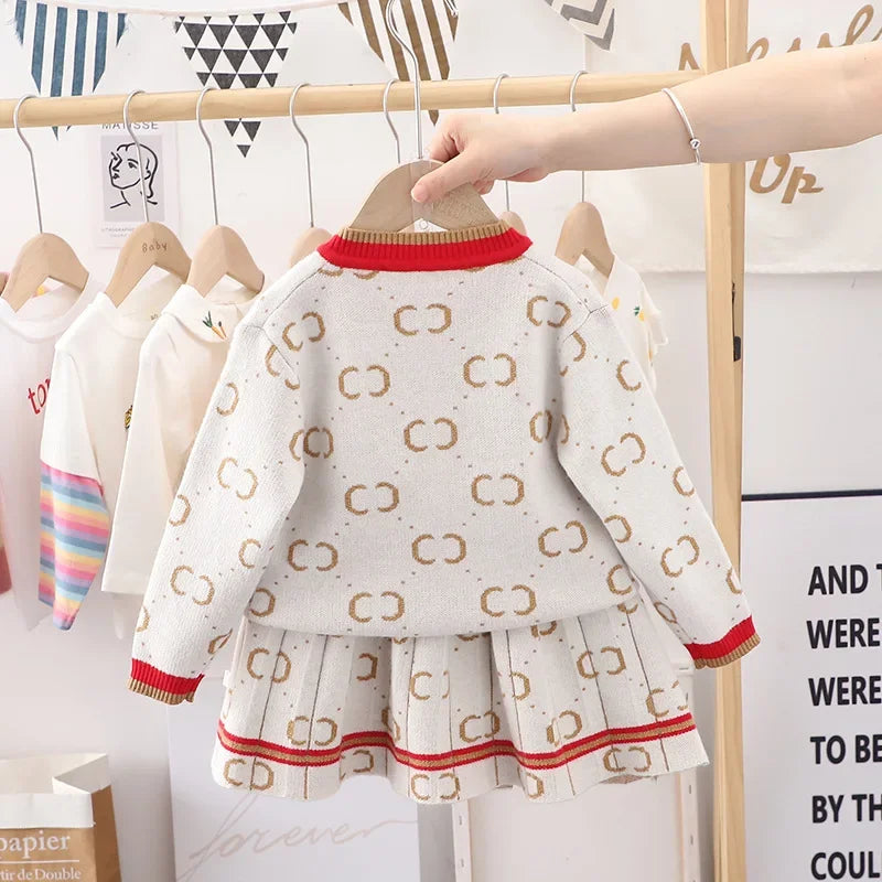 Children's Sweaters Knit Cardigan Top + Pleated Skirt 2pcs Sets Kids Clothes Girls Knitted Sweater Winter Clothes for Girls