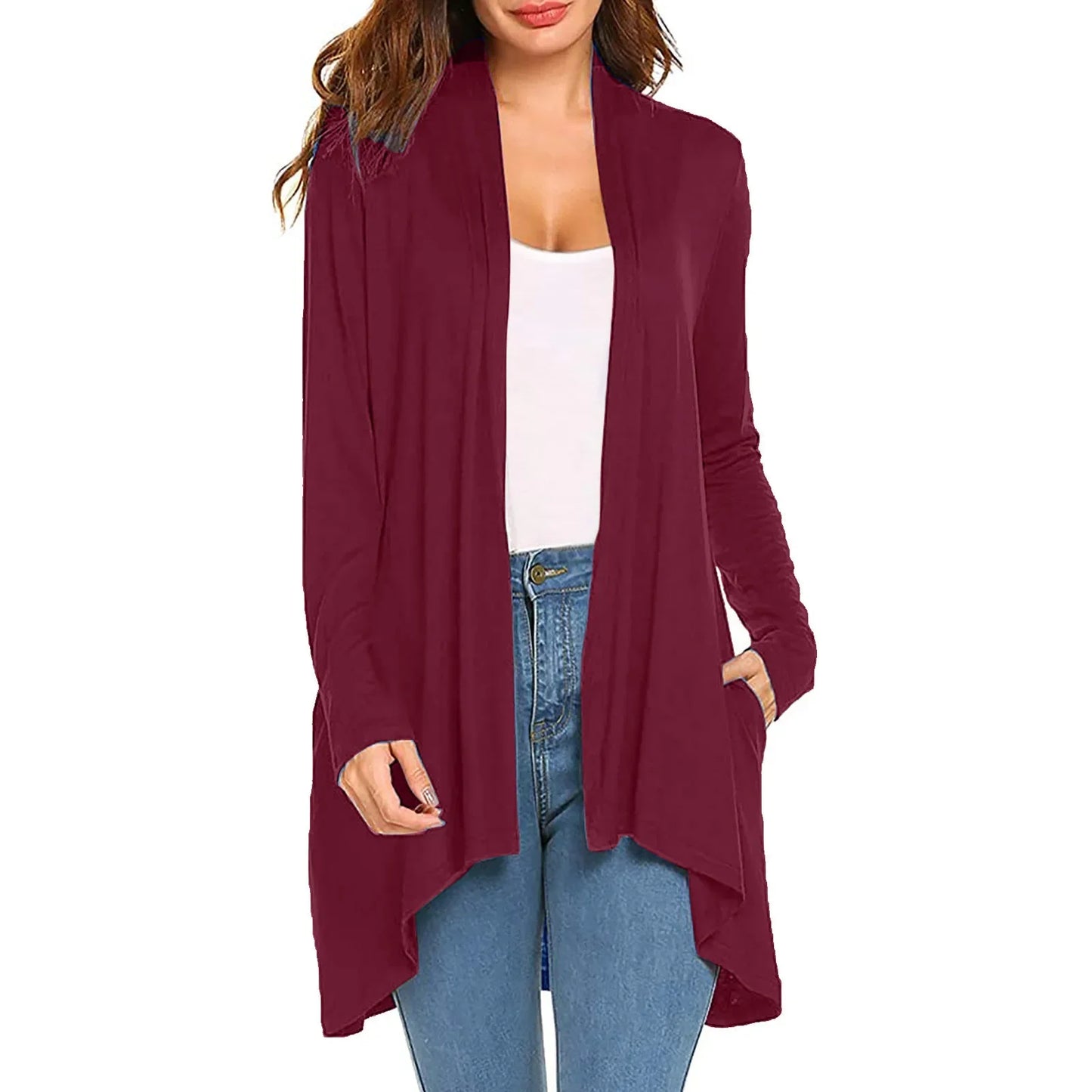 Women's Long Sleeve Knitted Pure Color Cardigan Shirt with Pocket Hot Sale Of The Season Trendy Spring Autumn Cotton Solid Color