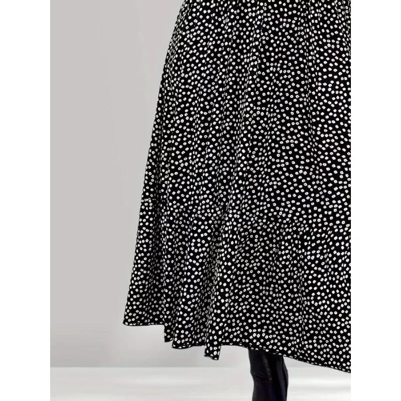 Plus Size 1XL-5XL Women's  Fashion New Polka Dot Print Long Sleeve Dresses Elegant Casual V-Neck Dress