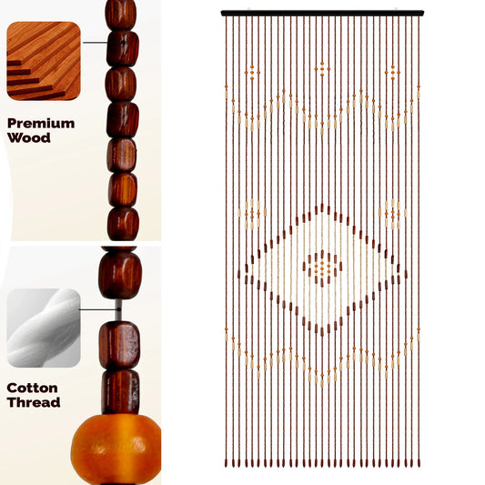 31-Line Wooden Bead String Door Curtain Blind Fly Screen Porch Wooden Curtain for Living Room 90*208CM Bead Curtain