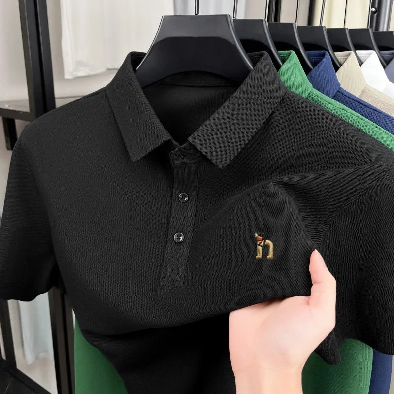 Light luxury brand short sleeve men's polo shirt new Korean style youth fashion cartoon dog embroidery summer breathable T-shirt