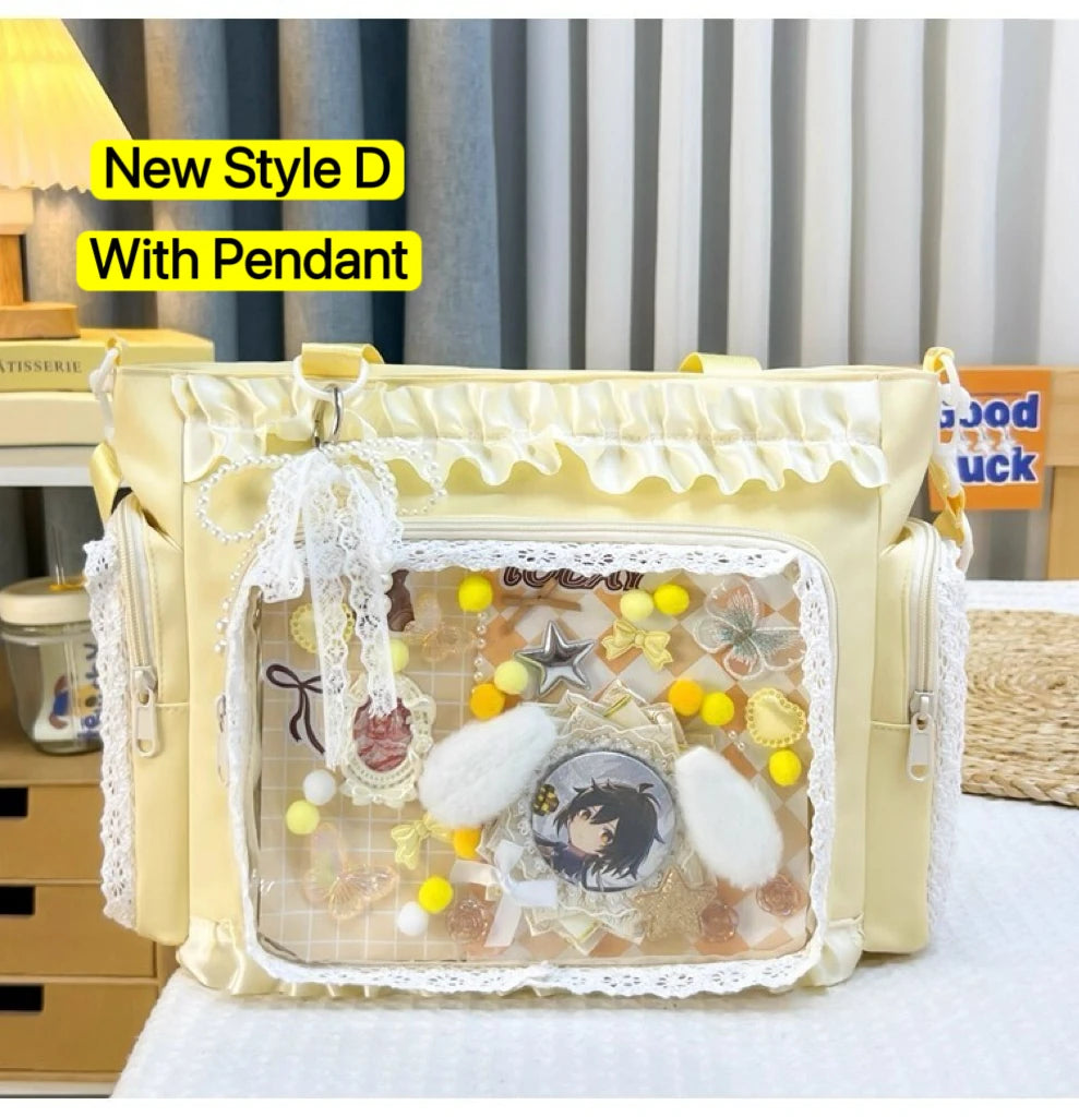 New Y2K Cute Japanese Ita Bag Lolita Girl Transparent Shoulder Tote Bag Large Capacity Crossbody Casual Bag DIY Display Handbags
