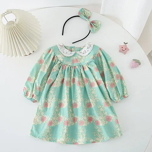 2025 New Autumn 1-5Yrs Girl Party Dress Baby Girl Romper Long Sleeved Cotton Splicing Kids Princess Dresses Sister Clothes
