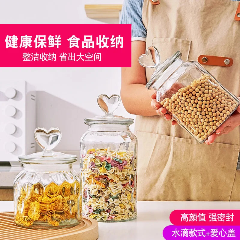 Transparent Sealed Jar Glass Bottle Kitchen Storage Box Food Grade Transparent Jar Miscellaneous Grain Snack Tea Storage Jar