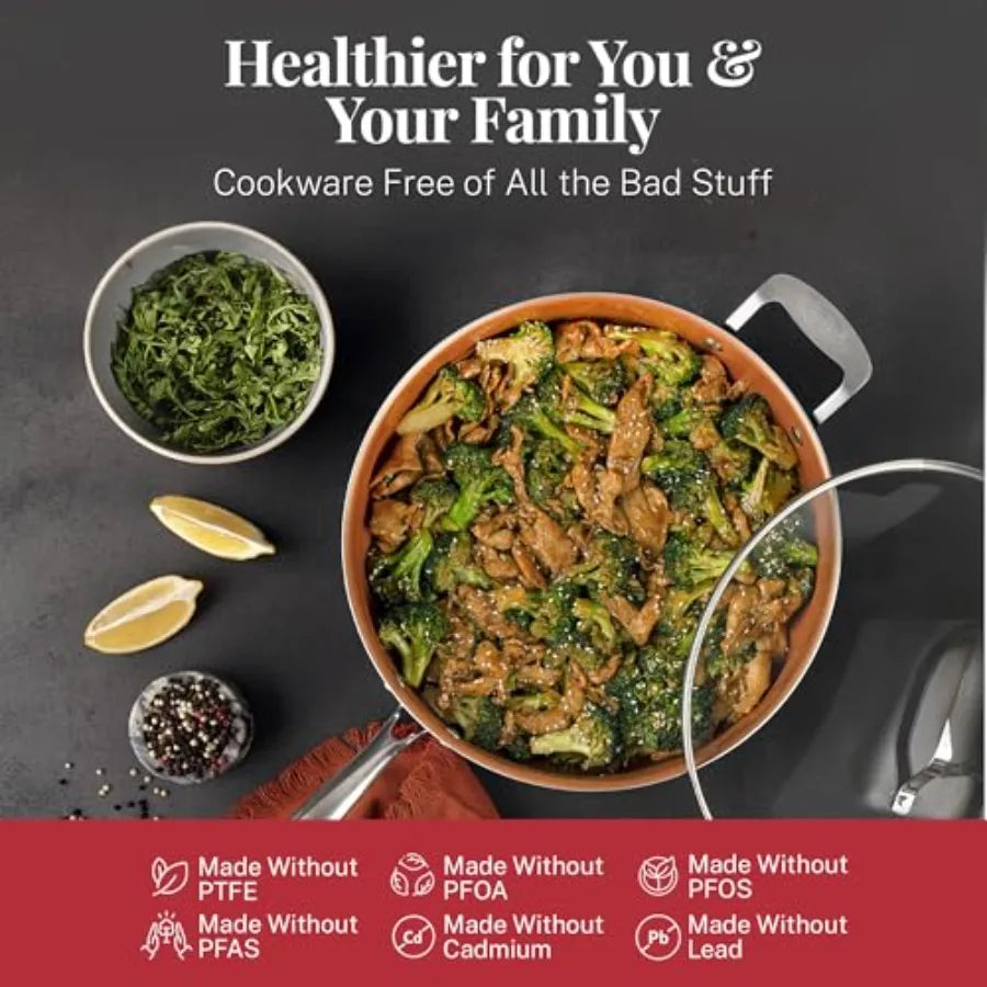 20 Pc Pots and Pans Set Nonstick Cookware + Bakeware Set Complete Ceramic for Kitchen Non Stick with Lids Dishwasher Oven Safe