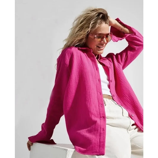 2025 Spring Long Sleeve Pure Cotton Crepeshirt New Style Comfortable Loose-Fit Shirt Underwear Pashmina Women's Blouse