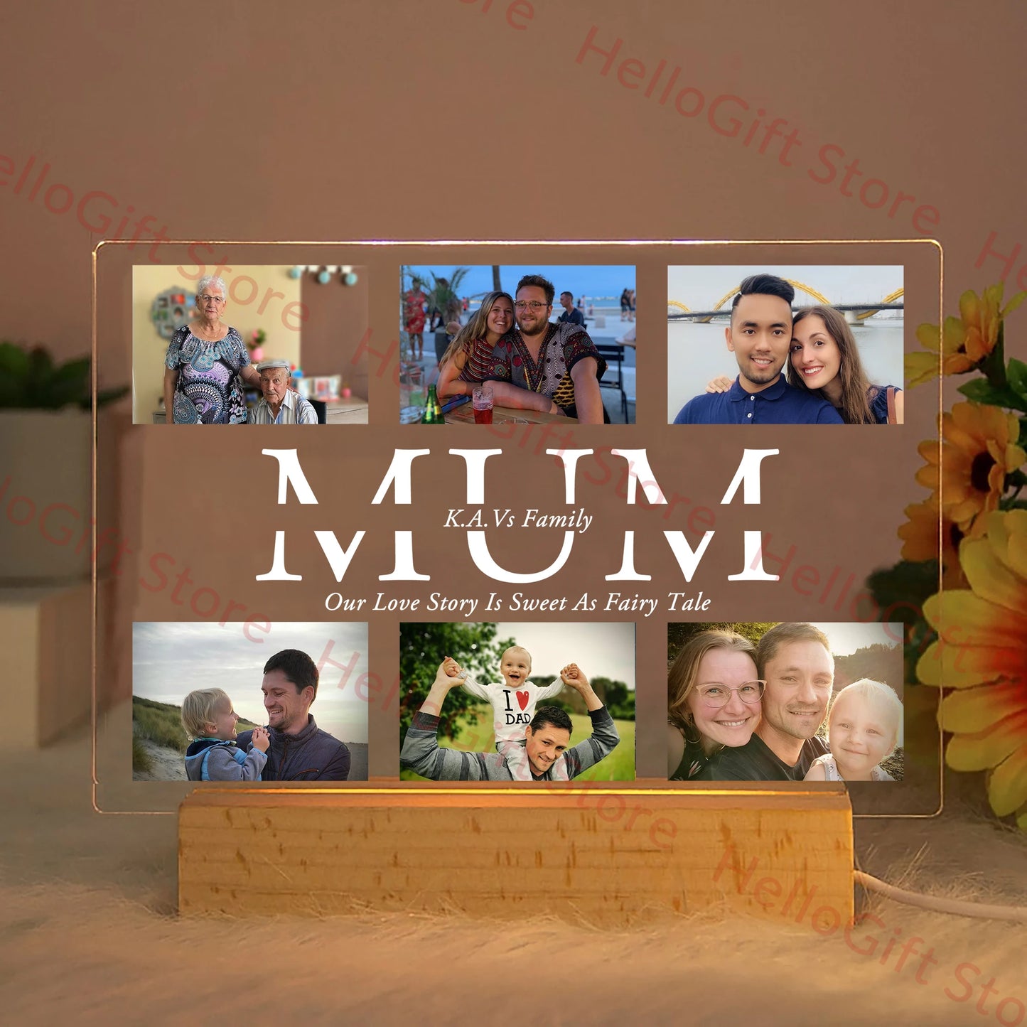 Custom Acrylic Lamp Personalized Photo Text Bedroom Night Light MOM DAD LOVE Friend Family Day Wedding Birthday Christmas Gift