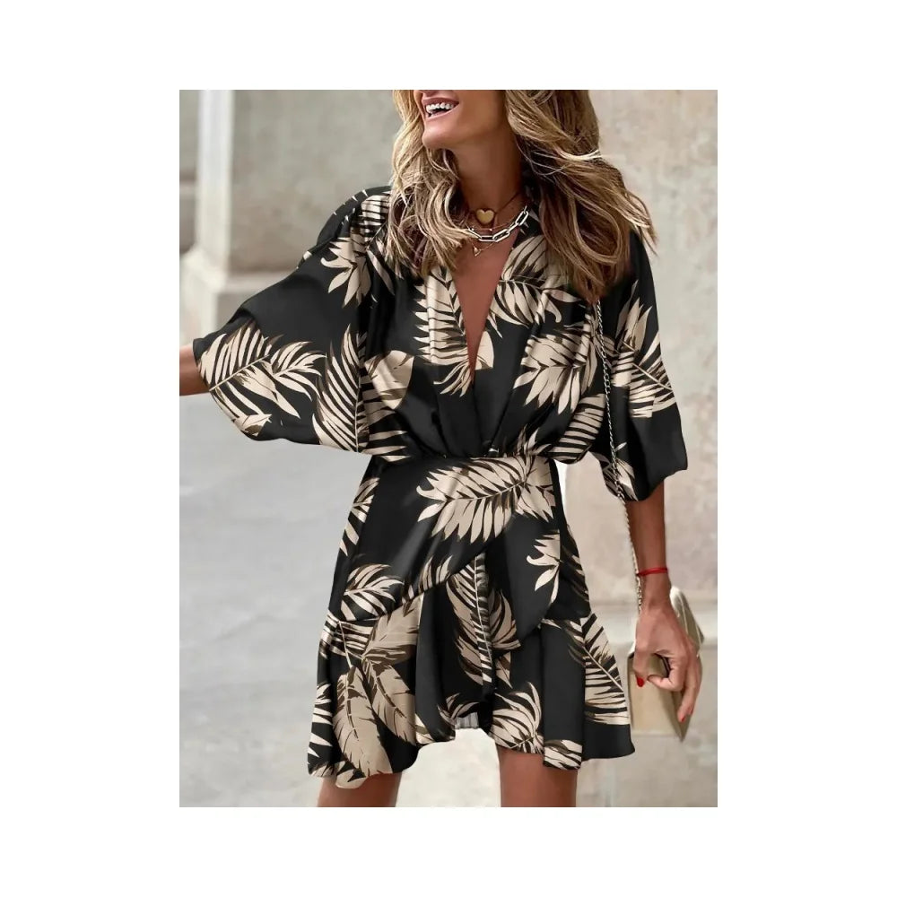 2024 Summer Women Boho Printed Long Shirts Elegant Dress Turn-down Collar Long Sleeve Female Casual Evening Maxi Dresses Party D