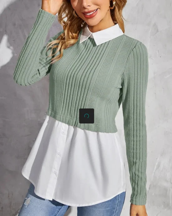 Plus Size Stylish New Women's Patchwork Blouses Long Sleeve Soft & Breathable Loose Fit Casual Summer Women Blouses ﻿