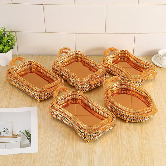 2Pcs European high-end tray gold hollow hotel household fruit plate wrought iron size set snack storage basket